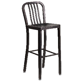 Commercial Grade 30" High Black-Antique Gold Metal Indoor-Outdoor Barstool with Vertical Slat Back, CH-61200-30-BQ-GG Commercial Grade 30" High Black-Antique Gold Metal Indoor-Outdoor Barstool with Vertical Slat Back, CH-61200-30-BQ-GG