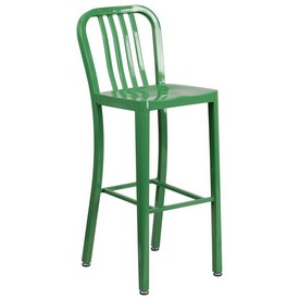 Commercial Grade 30" High Green Metal Indoor-Outdoor Barstool with Vertical Slat Back, CH-61200-30-GN-GG Commercial Grade 30" High Green Metal Indoor-Outdoor Barstool with Vertical Slat Back, CH-61200-30-GN-GG