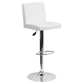 Contemporary White Vinyl Adjustable Height Barstool with Panel Back and Chrome Base, CH-92066-WH-GG Contemporary White Vinyl Adjustable Height Barstool with Panel Back and Chrome Base, CH-92066-WH-GG