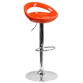 Contemporary Orange Plastic Adjustable Height Barstool with Rounded Cutout Back and Chrome Base, CH-TC3-1062-ORG-GG Contemporary Orange Plastic Adjustable Height Barstool with Rounded Cutout Back and Chrome Base, CH-TC3-1062-ORG-GG
