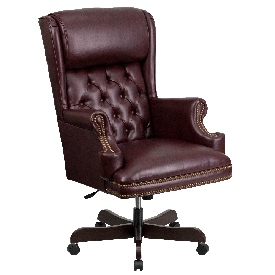 High Back Traditional Tufted Burgundy LeatherSoft Executive Ergonomic Office Chair with Oversized Headrest & Arms, CI-J600-BY-GG
