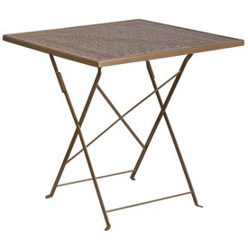 Commercial Grade 28" Square Gold Indoor-Outdoor Steel Folding Patio Table, CO-1-GD-GG
