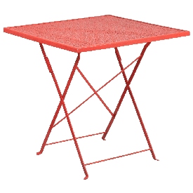 Commercial Grade 28" Square Coral Indoor-Outdoor Steel Folding Patio Table, CO-1-RED-GG