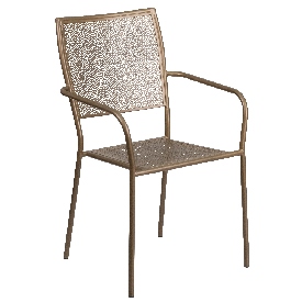 Commercial Grade Gold Indoor-Outdoor Steel Patio Arm Chair with Square Back, CO-2-GD-GG Commercial Grade Gold Indoor-Outdoor Steel Patio Arm Chair with Square Back, CO-2-GD-GG