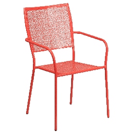 Commercial Grade Coral Indoor-Outdoor Steel Patio Arm Chair with Square Back, CO-2-RED-GG Commercial Grade Coral Indoor-Outdoor Steel Patio Arm Chair with Square Back, CO-2-RED-GG