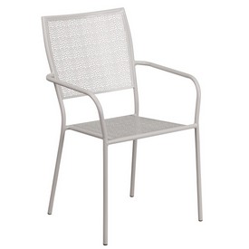 Commercial Grade Light Gray Indoor-Outdoor Steel Patio Arm Chair with Square Back, CO-2-SIL-GG Commercial Grade Light Gray Indoor-Outdoor Steel Patio Arm Chair with Square Back, CO-2-SIL-GG