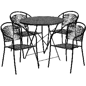 Commercial Grade 30" Round Black Indoor-Outdoor Steel Folding Patio Table Set with 4 Round Back Chairs, CO-30RDF-03CHR4-BK-GG