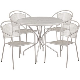 Commercial Grade 35.25" Round Light Gray Indoor-Outdoor Steel Patio Table Set with 4 Round Back Chairs, CO-35RD-03CHR4-SIL-GG