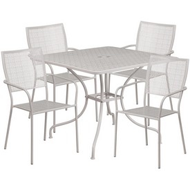 Commercial Grade 35.5" Square Light Gray Indoor-Outdoor Steel Patio Table Set with 4 Square Back Chairs, CO-35SQ-02CHR4-SIL-GG