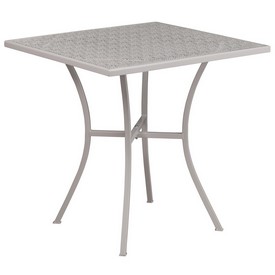 Commercial Grade 28" Square Light Gray Indoor-Outdoor Steel Patio Table, CO-5-SIL-GG