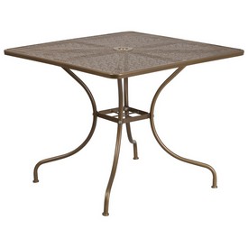 Commercial Grade 35.5" Square Gold Indoor-Outdoor Steel Patio Table, CO-6-GD-GG