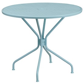 Commercial Grade 35.25" Round Sky Blue Indoor-Outdoor Steel Patio Table, CO-7-SKY-GG