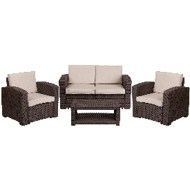 4 Piece Outdoor Faux Rattan Chair, Loveseat and Table Set in Chocolate Brown, DAD-SF-112T-CBN-GG 4 Piece Outdoor Faux Rattan Chair, Loveseat and Table Set in Chocolate Brown, DAD-SF-112T-CBN-GG
