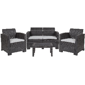 4 Piece Outdoor Faux Rattan Chair, Loveseat and Table Set in Dark Gray, DAD-SF-112T-DKGY-GG