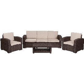 4 Piece Outdoor Faux Rattan Chair, Sofa and Table Set in Chocolate Brown, DAD-SF-113R-CBN-GG 4 Piece Outdoor Faux Rattan Chair, Sofa and Table Set in Chocolate Brown, DAD-SF-113R-CBN-GG
