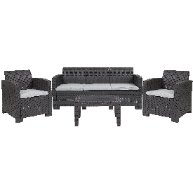 4 Piece Outdoor Faux Rattan Chair, Sofa and Table Set in Dark Gray, DAD-SF-113T-DKGY-GG 4 Piece Outdoor Faux Rattan Chair, Sofa and Table Set in Dark Gray, DAD-SF-113T-DKGY-GG