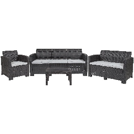 4 Piece Outdoor Faux Rattan Chair, Loveseat, Sofa and Table Set in Dark Gray, DAD-SF-123T-DKGY-GG 4 Piece Outdoor Faux Rattan Chair, Loveseat, Sofa and Table Set in Dark Gray, DAD-SF-123T-DKGY-GG