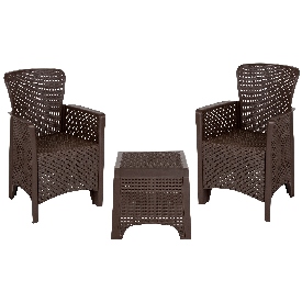 Chocolate Faux Rattan Plastic Chair Set with Matching Side Table, DAD-SF3-2P-SET-CHOC-GG