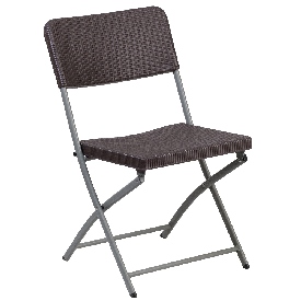 HERCULES Series Brown Rattan Plastic Folding Chair with Gray Frame, DAD-YCZ-61-GG