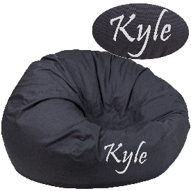 Duncan Personalized Oversized Solid Gray Bean Bag Chair for Kids and Adults, DG-BEAN-LARGE-SOLID-GY-TXTEMB-GG