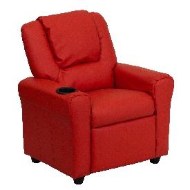 Contemporary Red Vinyl Kids Recliner with Cup Holder and Headrest, DG-ULT-KID-RED-GG