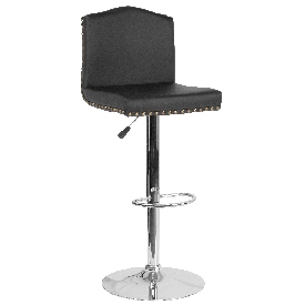 Bellagio Contemporary Adjustable Height Barstool with Accent Nail Trim in Black LeatherSoft, DS-8111-BLK-GG