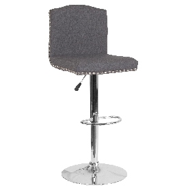 Bellagio Contemporary Adjustable Height Barstool with Accent Nail Trim in Dark Gray Fabric, DS-8111-DGY-F-GG