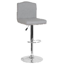 Bellagio Contemporary Adjustable Height Barstool with Accent Nail Trim in Light Gray Fabric, DS-8111-LTG-F-GG Bellagio Contemporary Adjustable Height Barstool with Accent Nail Trim in Light Gray Fabric, DS-8111-LTG-F-GG