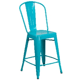 Commercial Grade 24" High Crystal Teal-Blue Metal Indoor-Outdoor Counter Height Stool with Back, ET-3534-24-CB-GG Commercial Grade 24" High Crystal Teal-Blue Metal Indoor-Outdoor Counter Height Stool with Back, ET-3534-24-CB-GG