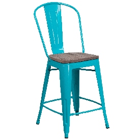 24" High Crystal Teal-Blue Metal Counter Height Stool with Back and Wood Seat, ET-3534-24-CB-WD-GG