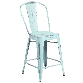 Commercial Grade 24" High Distressed Green-Blue Metal Indoor-Outdoor Counter Height Stool with Back, ET-3534-24-DB-GG Commercial Grade 24" High Distressed Green-Blue Metal Indoor-Outdoor Counter Height Stool with Back, ET-3534-24-DB-GG