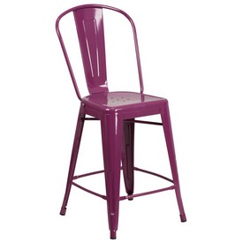 Commercial Grade 24" High Purple Metal Indoor-Outdoor Counter Height Stool with Back, ET-3534-24-PUR-GG Commercial Grade 24" High Purple Metal Indoor-Outdoor Counter Height Stool with Back, ET-3534-24-PUR-GG