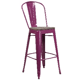 30" High Purple Metal Barstool with Back and Wood Seat, ET-3534-30-PUR-WD-GG