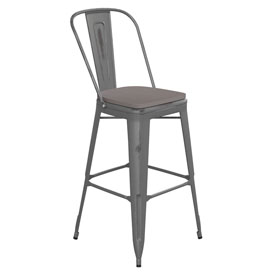 Carly Commercial Grade 30" High Silver Gray Metal Indoor-Outdoor Barstool with Back with Gray Poly Resin Wood Seat, ET-3534-30-SIL-PL1G-GG Carly Commercial Grade 30" High Silver Gray Metal Indoor-Outdoor Barstool with Back with Gray Poly Resin Wood Seat, ET-3534-30-SIL-PL1G-GG