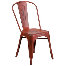 Commercial Grade Distressed Kelly Red Metal Indoor-Outdoor Stackable Chair, ET-3534-RD-GG Commercial Grade Distressed Kelly Red Metal Indoor-Outdoor Stackable Chair, ET-3534-RD-GG