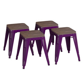 Kai 18" Backless Table Height Stool with Wooden Seat, Stackable Purple Metal Indoor Dining Stool, Commercial Grade - Set of 4, ET-BT3503-18-PR-WD-GG Kai 18" Backless Table Height Stool with Wooden Seat, Stackable Purple Metal Indoor Dining Stool, Commercial Grade - Set of 4, ET-BT3503-18-PR-WD-GG