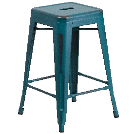 Commercial Grade 24" High Backless Distressed Kelly Blue-Teal Metal Indoor-Outdoor Counter Height Stool, ET-BT3503-24-KB-GG