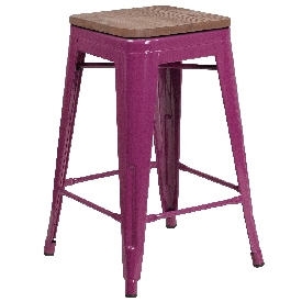 24" High Backless Purple Counter Height Stool with Square Wood Seat, ET-BT3503-24-PUR-WD-GG