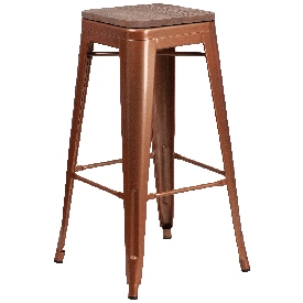 30" High Backless Copper Barstool with Square Wood Seat, ET-BT3503-30-POC-WD-GG