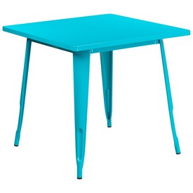 Commercial Grade 31.5" Square Crystal Teal-Blue Metal Indoor-Outdoor Table, ET-CT002-1-CB-GG