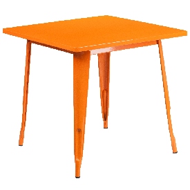 Commercial Grade 31.5" Square Orange Metal Indoor-Outdoor Table, ET-CT002-1-OR-GG