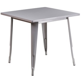 Commercial Grade 31.5" Square Silver Metal Indoor-Outdoor Table, ET-CT002-1-SIL-GG