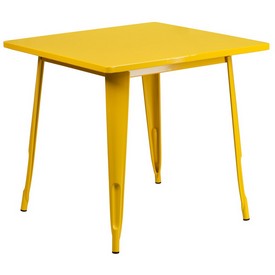 Commercial Grade 31.5" Square Yellow Metal Indoor-Outdoor Table, ET-CT002-1-YL-GG