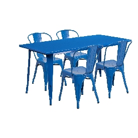 Commercial Grade 31.5" x 63" Rectangular Blue Metal Indoor-Outdoor Table Set with 4 Stack Chairs, ET-CT005-4-30-BL-GG