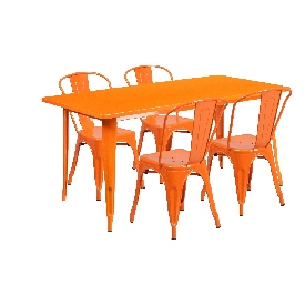 Commercial Grade 31.5" x 63" Rectangular Orange Metal Indoor-Outdoor Table Set with 4 Stack Chairs, ET-CT005-4-30-OR-GG