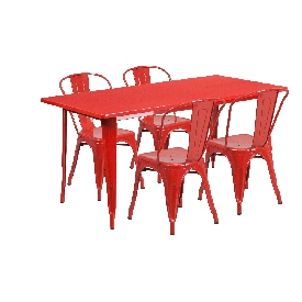 Commercial Grade 31.5" x 63" Rectangular Red Metal Indoor-Outdoor Table Set with 4 Stack Chairs, ET-CT005-4-30-RED-GG