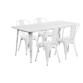 Commercial Grade 31.5" x 63" Rectangular White Metal Indoor-Outdoor Table Set with 4 Stack Chairs, ET-CT005-4-30-WH-GG