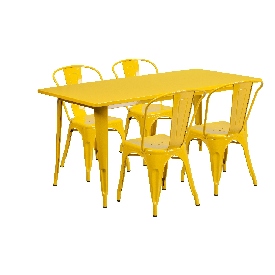 Commercial Grade 31.5" x 63" Rectangular Yellow Metal Indoor-Outdoor Table Set with 4 Stack Chairs, ET-CT005-4-30-YL-GG