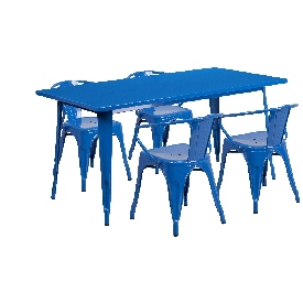 Commercial Grade 31.5" x 63" Rectangular Blue Metal Indoor-Outdoor Table Set with 4 Arm Chairs, ET-CT005-4-70-BL-GG
