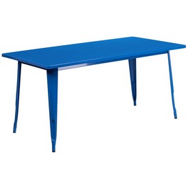 Commercial Grade 31.5" x 63" Rectangular Blue Metal Indoor-Outdoor Table, ET-CT005-BL-GG